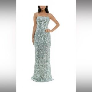 Emerald Sundae Light Green Floral Sequin Long Prom Homecoming Dress XS